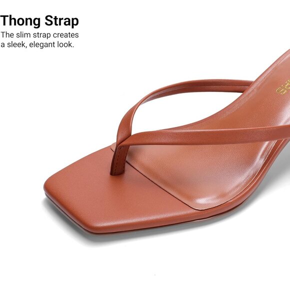 Dream Pairs Women Brown Faux Leather  Square Open Toe  Low Heels Sandals Shoes - Picture 4 of 8